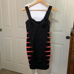 HNM  strap top, black and orange mini dress